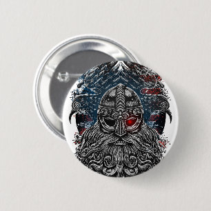 Odin raven en zwaarden Viking Mythologie USA vlag Ronde Button 5,7 Cm