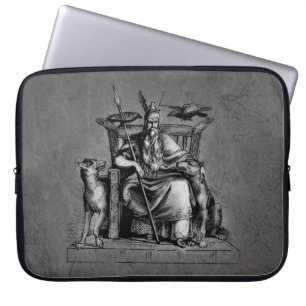 Odin-raven op stenen troon Viking-mythologie steen Laptop Sleeve