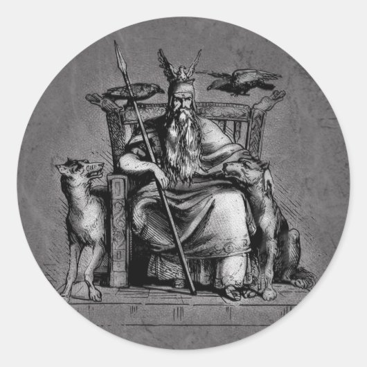 Odin-raven op stenen troon Viking-mythologie steen Ronde Sticker (Voorkant)