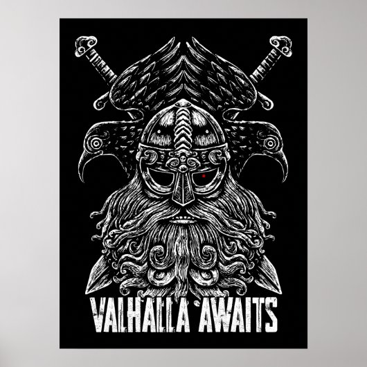 Odin raven Viking Mythologie Valhalla wacht Poster (Voorkant)