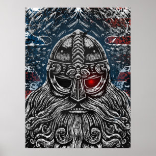 Odin ravens en swords Viking Mythology USA vlag Poster