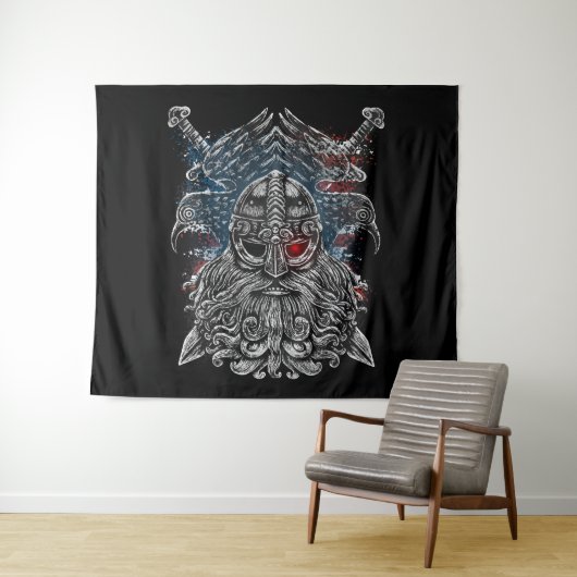 Odin ravens en swords Viking Mythology USA vlag Wandkleed (In Situ (horizontaal))
