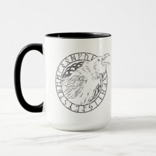 Odin Ravens Huginn Muninn Viking Runic Cirkel Mok