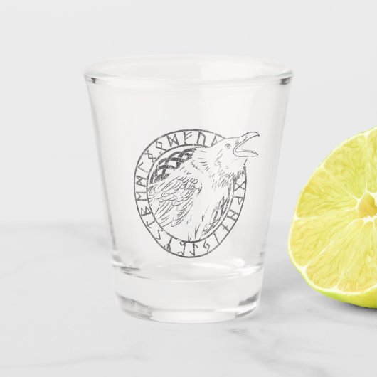 Odin Ravens Huginn Muninn Viking Runische Cirkel Shot Glas (Voorkant)