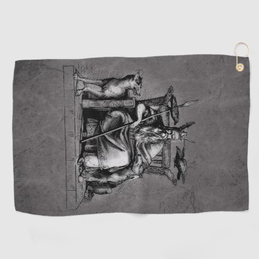 Odin ravens op zijn steentroon die de mythologie v golfhanddoek (Horizontaal)