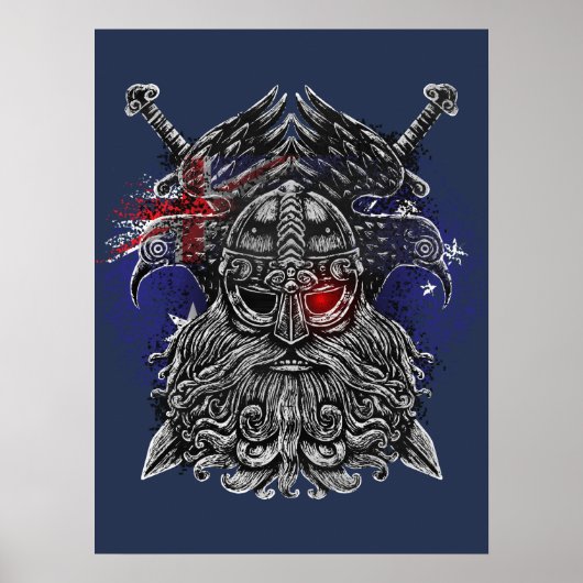 Odin ravens swords Viking Mythology Australia vlag Poster (Voorkant)