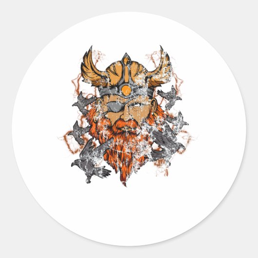 Odin & Zijne Ravens Norse Mythology Distress Ronde Sticker (Voorkant)