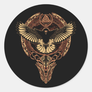 Odin's Eagle Hawk en Valknut Classic Round Sticke Ronde Sticker