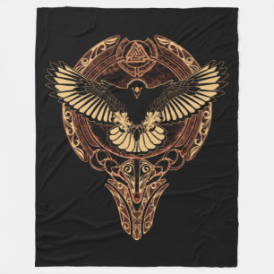 Odin's Eagle Hawk en Valknut Fleece Blanket