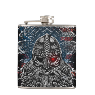 Odins raven en zwaarden Viking Mythologie USA vlag Heupfles