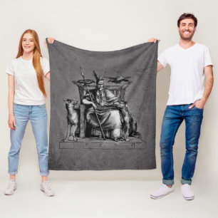Odins raven op zijn stenen troon Viking mythologie Fleece Deken
