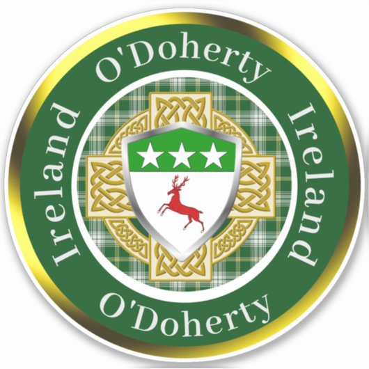 O'Doherty Ierse Schild/Celtisch Kruis Persoonlijk Sticker (Voorkant)