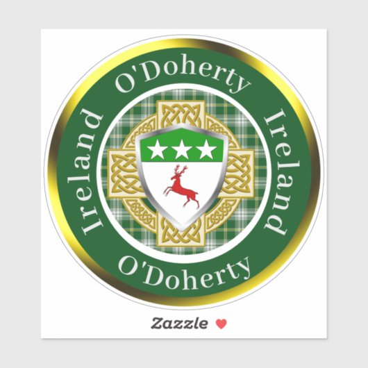 O'Doherty Irish Shield/Celtic Cross Personalized Sticker (Vel)