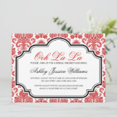 Oe La La La Red Damask Bridal Shower Invitations Kaart (Staand voorkant)