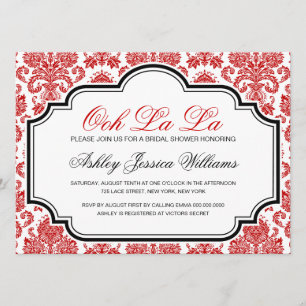 Oe La La La Red Damask Bridal Shower Invitations Kaart