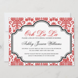 Oe La La La Red Damask Bridal Shower Invitations Kaart