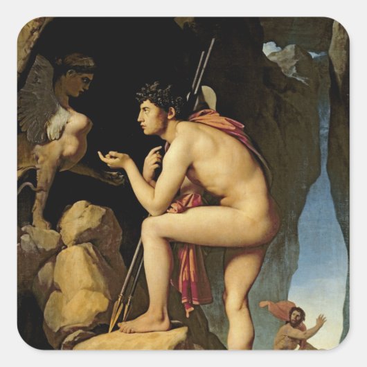 Oedipus en de Sphinx, 1808 Vierkante Sticker (Voorkant)
