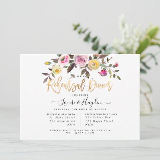 Oefenavondmaal Pastel Waterverf Bloemen Aankondiging (Staand voorkant)