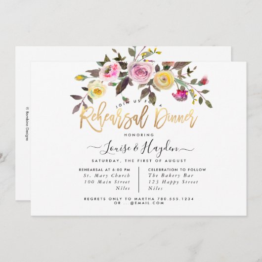 Oefenavondmaal Pastel Waterverf Bloemen Aankondiging (Voorkant / Achterkant)