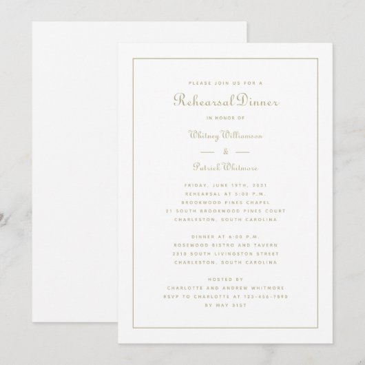 Oefendiner Huwelijk Elegant Script Goud Wit Kaart (Voorkant / Achterkant)