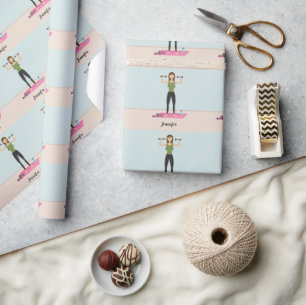 Oefenend Meisje Illustratie Patroon & Aangepaste N Cadeaupapier