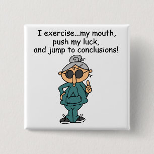 Oefening, Duw, de Humor van de Sprong Vierkante Button 5,1 Cm
