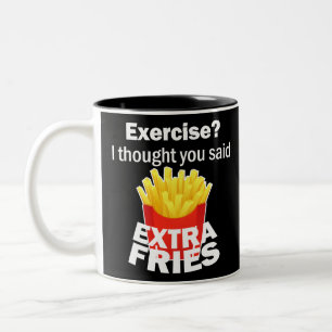 Oefening Ik dacht dat je extra friet zei - grappig Tweekleurige Koffiemok