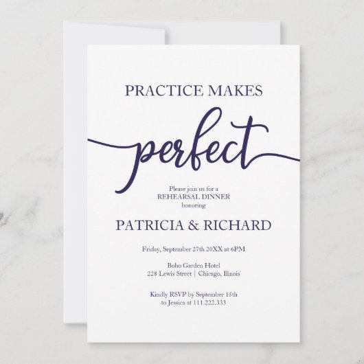 Oefening Maakt Perfect Blauw Wit Repetitie Diner Kaart (Voorkant)