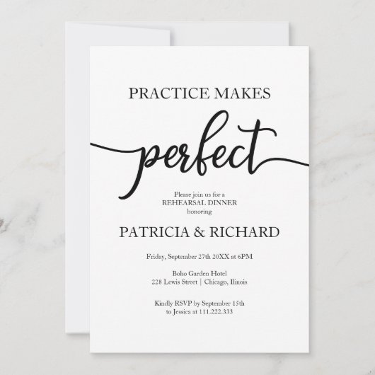 Oefening Maakt Perfect Elegant Repetitie Diner Kaart (Voorkant)