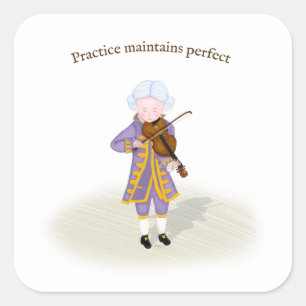 Oefening Maakt Perfecte Mozart die Viool Speelt Vierkante Sticker