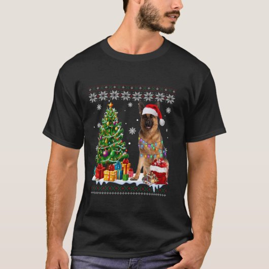 Oeganda-Duitse Shepherd Dog Santa Hat-kerstboom T-shirt (Voorkant)
