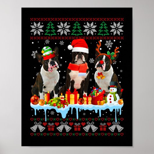 Oeganda Kerstmis Boston Terrier Dog Santa Xmas Dog Poster (Voorkant)