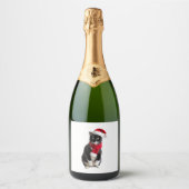 Oeganda Kerstmis Zwarte Kat Santa Hat Scarf Holida Sparkling Wijnetiket (Voorkant)