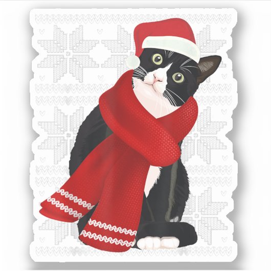 Oeganda Kerstmis Zwarte Kat Santa Hat Scarf Holida Sticker (Voorkant)