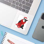 Oeganda Kerstmis Zwarte Kat Santa Hat Scarf Holida Sticker (Laptop met iPhone)
