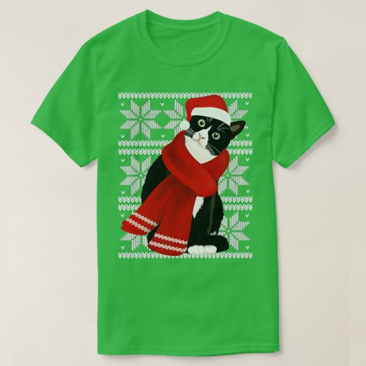 Oeganda Kerstmis Zwarte Kat Santa Hat Scarf Holida T-shirt (Design voorkant)
