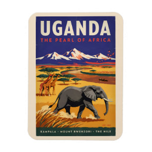 Oeganda Safari Illustratie Reis Kunst Vintage Magneet