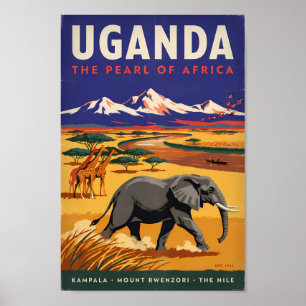 Oeganda Safari Illustratie Reis Kunst Vintage Poster