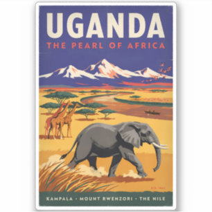 Oeganda Safari Illustratie Reis Kunst Vintage Sticker
