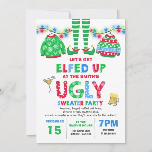 Oeganda Sweater Party Invitation Kerstmis voorbij Kaart (Voorkant)