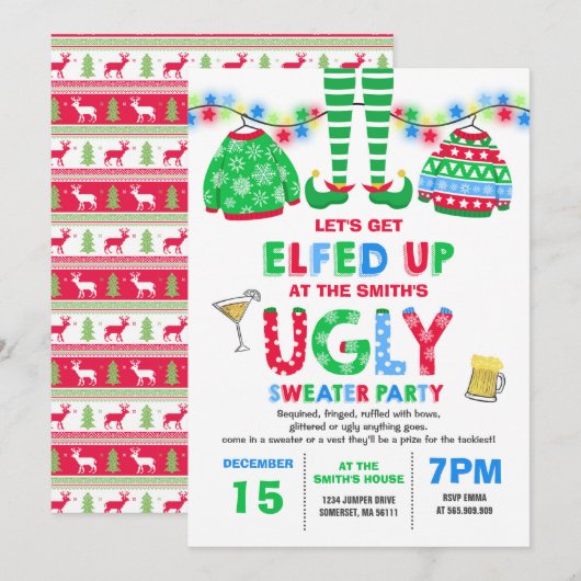 Oeganda Sweater Party Invitation Kerstmis voorbij Kaart (Voorkant / Achterkant)