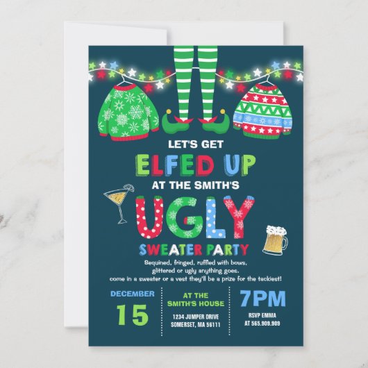 Oeganda Sweater Party Invitation Kerstmis voorbij Kaart (Voorkant)