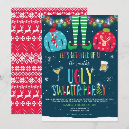Oeganda Sweater Party Invitation Kerstmis voorbij Kaart (Voorkant / Achterkant)