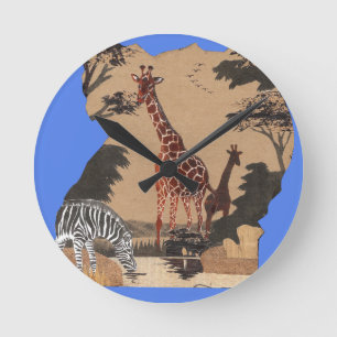 Oeganda Wildlife Kaart Kunstprint Ronde Klok