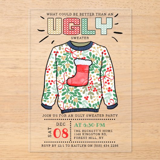 Oegandige kerstfeestdag acryl uitnodigingen (Voorkant)