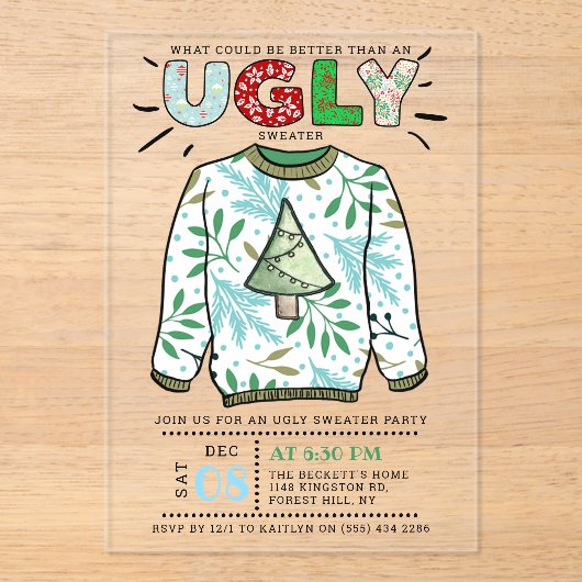 Oegandige kerstfeestdag acryl uitnodigingen (Voorkant)