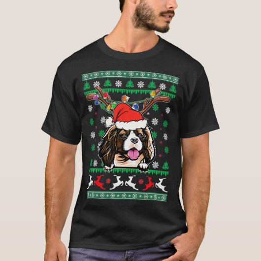 Oegandige kerstkaavalier King Charles Spaniel Rein T-shirt (Voorkant)