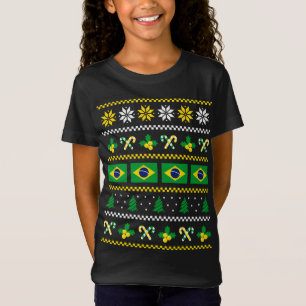 Oegandige kerstSweater Braziliaanse vlag, half Bra T-shirt