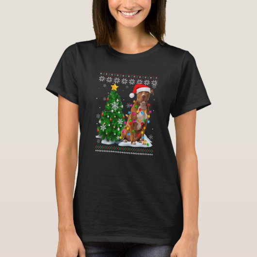 Oegbeeld Pitbull Dog Santa Hat Kerstmis Light T-shirt (Voorkant)