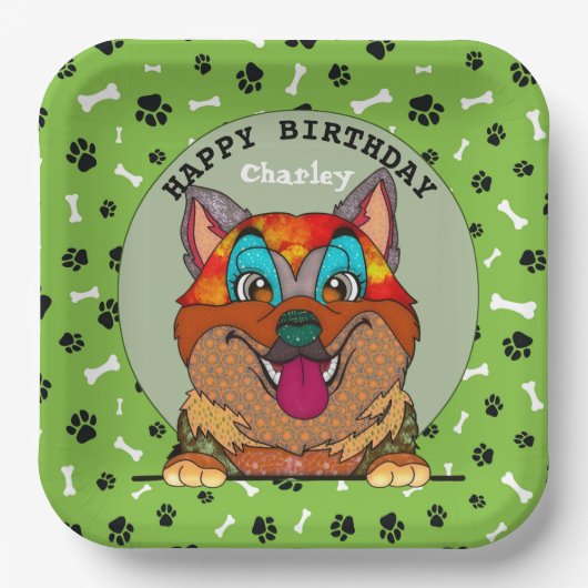Oegendraf hondgezicht Akita verjaardagspapier Bord (Voorkant)